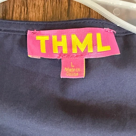 THML Navy Top with Pink and Yellow Label Detail, size large - Picture 3 of 6